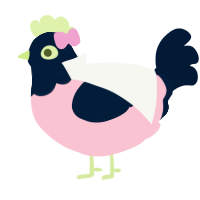 Patches, a rose and tumblr chicken with a head pattern