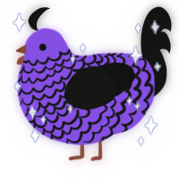 A blurple and black chicken with a lace pattern