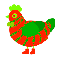 A vermilion and leaf chicken with a bar pattern