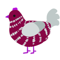 A maroon and silver chicken with a bar pattern