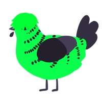 MONSTER, a plum and silver chicken with a half-bar pattern