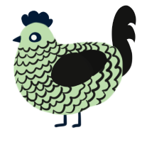 A gluppy and black chicken with a lace pattern