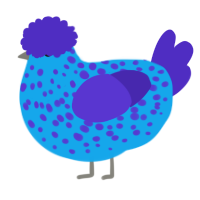 A sky and indigo chicken with a speckle pattern