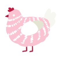 A rose and white chicken with a bar pattern