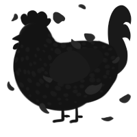 Shadow of a Doubt, a black and sable chicken with a speckle pattern