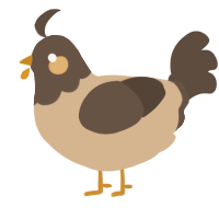 A beige and bark chicken with a head pattern