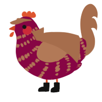 A maroon and brown chicken with a bar pattern