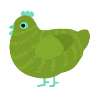 A chartreuse chicken with a bar pattern