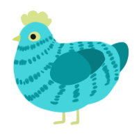 A aqua and teal chicken with a bar pattern
