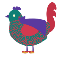 Comet, a sea and crimson chicken with a double-lace pattern