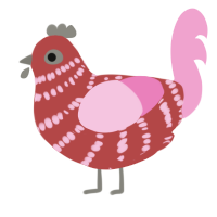 WIP Iroha, a red and pink chicken with a bar pattern