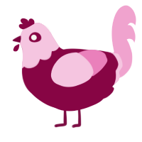 A maroon and pink chicken with a head pattern