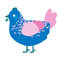 A sapphire and pink chicken with a half-lace pattern