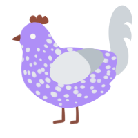 A lilac and mist chicken with a speckle pattern