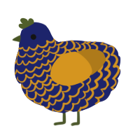 A navy and ochre chicken with a lace pattern