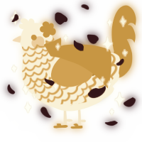 Apollo, a cream and gold chicken with a lace pattern