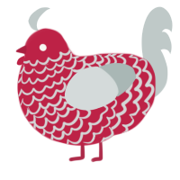 meat, a crimson and silver chicken with a lace pattern