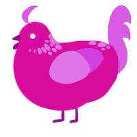 A fuchsia and orchid chicken with a neck-speckle pattern