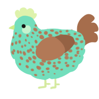 Mint, a mint and brown chicken with a speckle pattern