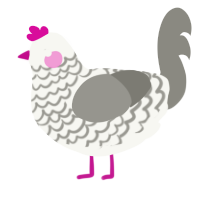 Goopy Goobert, a white and ash chicken with a lace pattern