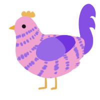 Starburst, a pink and blurple chicken with a bar pattern