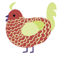 snake, a red and lemon chicken with a lace pattern