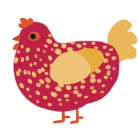 A crimson and honey chicken with a speckle pattern
