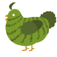 A chartreuse and olive chicken with a bar pattern