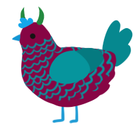 A maroon and teal chicken with a lace pattern