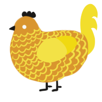 A orange and yellow chicken with a lace pattern