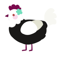 A sable and white chicken with a head pattern