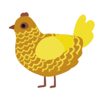 A ochre and yellow chicken with a lace pattern