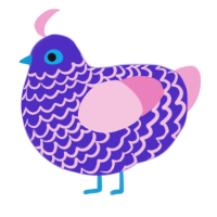 A indigo and pink chicken with a lace pattern