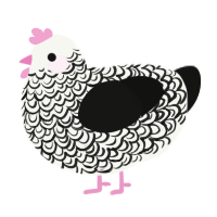 A white and black chicken with a double-lace pattern