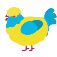 A yellow and cerulean chicken with a head pattern