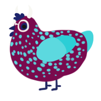 Lumi, a wine and aqua chicken with a speckle pattern