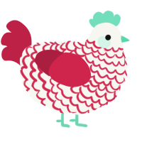 A white and crimson chicken with a lace pattern