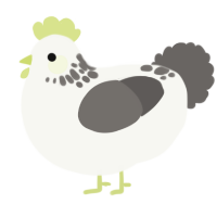 A white and grey chicken with a neck-speckle pattern