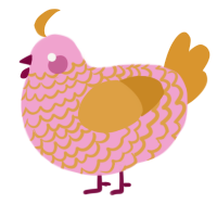 A pink and orange chicken with a lace pattern