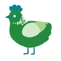 A viridian and gluppy chicken with a neck-speckle pattern