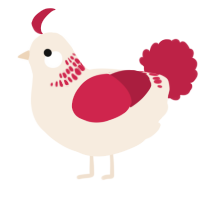 Berry, a cream and crimson chicken with a neck-band pattern