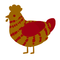 Strangle the Hero, a gold and crimson chicken with a bar pattern