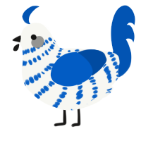 A white and ultramarine chicken with a bar pattern