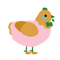 A rose and orange chicken with a head pattern