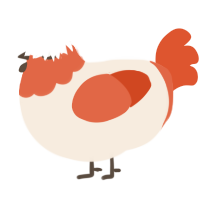 A cream and vermilion chicken with a head pattern