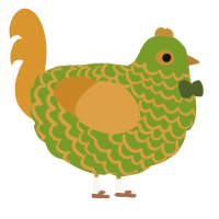 A chartreuse and orange chicken with a lace pattern