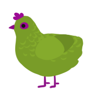 A chartreuse chicken with a half-lace pattern