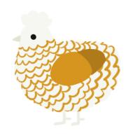 A white and ochre chicken with a lace pattern