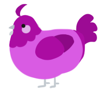 Pong, a orchid and plum chicken with a head pattern