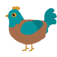 A brown and teal chicken with a head pattern